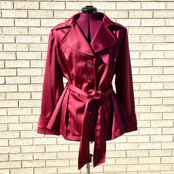 Lane Bryant Jackets & Blazers - Lane Bryant Red Burgundy Satin Trench Coat